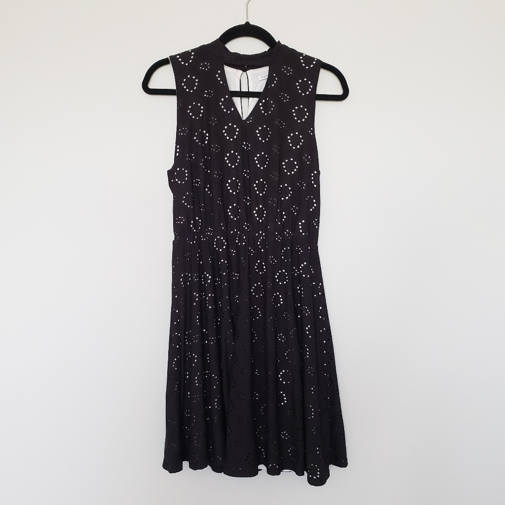 Notations, Black Eyelet Dress with Keyhole Collar